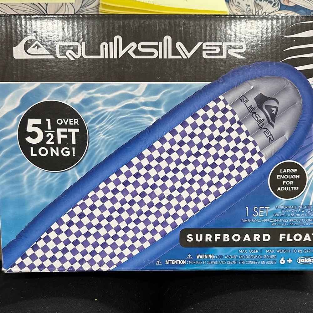 Quiksilver Blue and White Surfboard Float